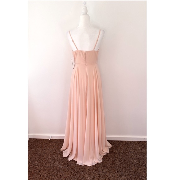 Lulus Blush Surplice Chiffon A-Line Long Gown - Picture 3 of 6